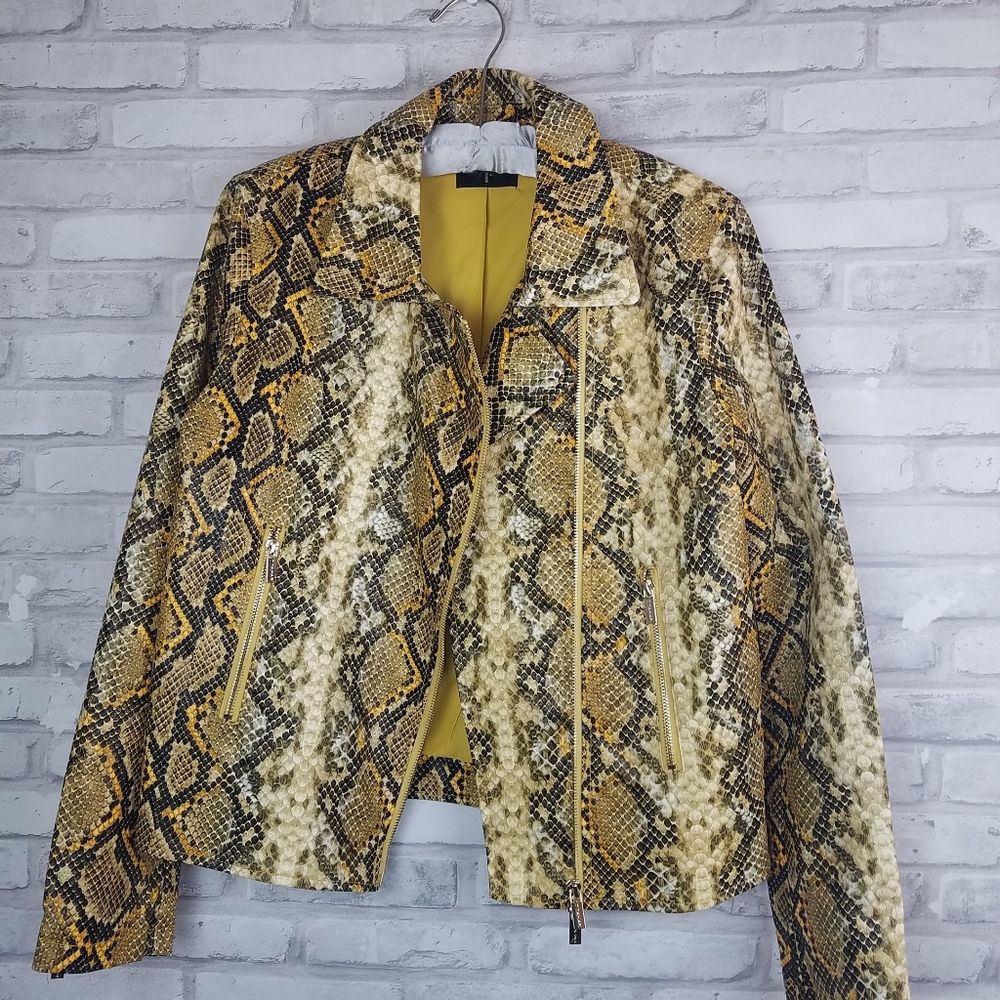 TAHARI Bold Snakeskin Faux Leather Moto Jacket